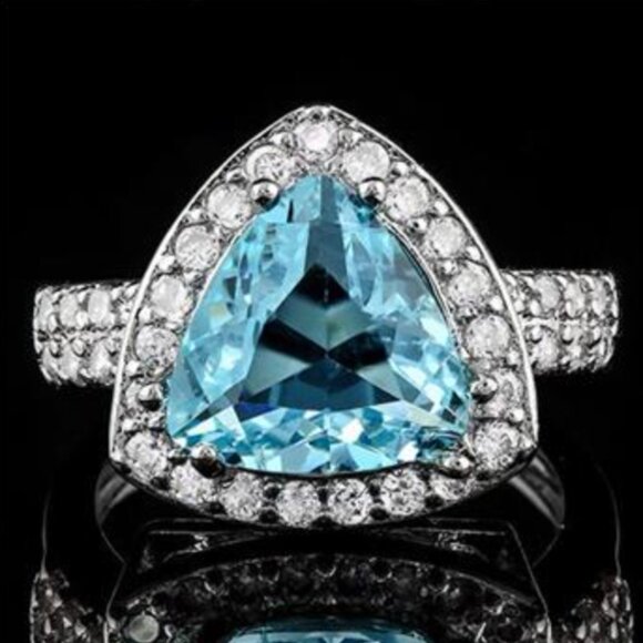 4.30ctw Blue Topaz & White Sapphire Ring Size 8 - Picture 4 of 5
